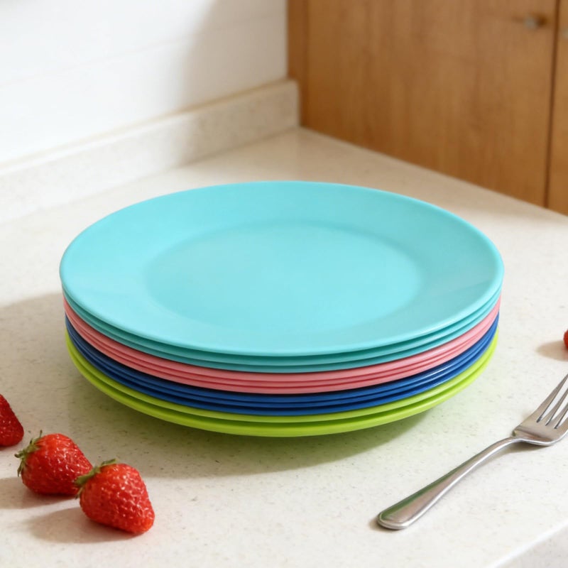 YUYUHUA Plastic Plates Reusable 10 inch - Kitchen Flat Dinner Plate - Dishwasher Safe & Microwavable Plates set of 12 - Kids Stacking Colorful for Indoor Outdoor (BPA Free) - Image 2